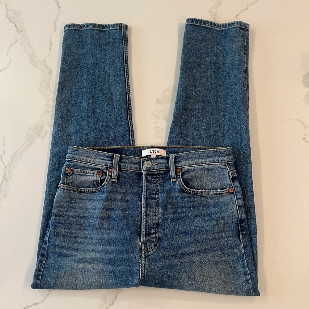Re/Done 70s Stove Pipe High-Rise Straight Leg‎ Jeans in Western Blue Size 28 - Picture 7 of 11